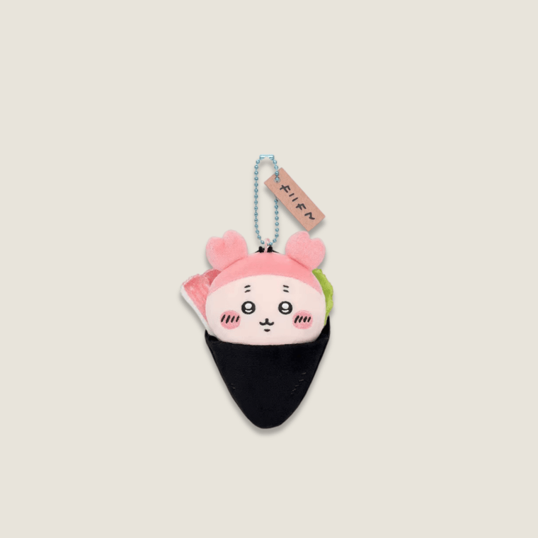 Sanrio Kawaii Girls Cartoon Plush Crab Meat Furuhonya Chiikawa Kani-chan kanikama hand roll sushi food series Pendant Keychain Charm Decorations Children's Toys Exquisite Gifts in white with pink black