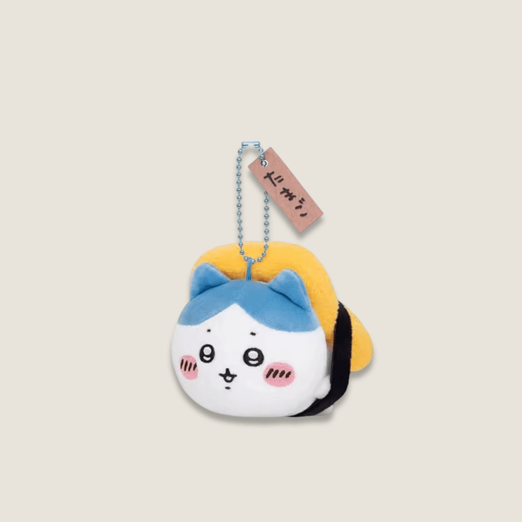 Sanrio Kawaii Girls Cartoon Plush Egg with seaweed Hachiware Chiikawa sushi food series Pendant Keychain Charm Decorations Children's Toys Exquisite Gifts in white with pink