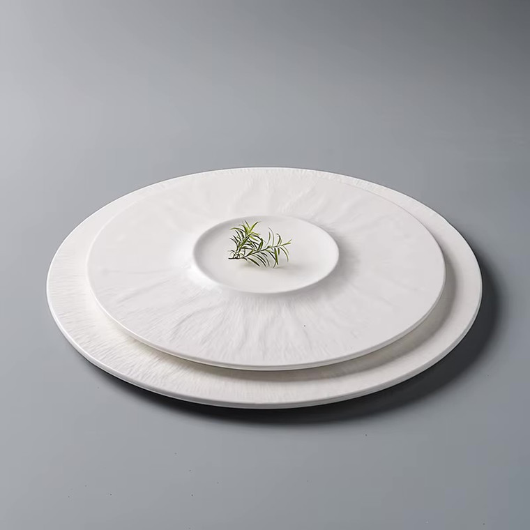 Straw Hat Plate Ceramic Molecular dinner Thick Soup Dish Dessert Dim Sum Dish Pasta Plate Serving Plate Simple Dining Tableware Dinnerware in white stem pattern design