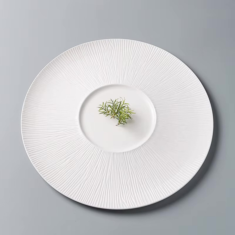 Straw Hat Plate Ceramic Molecular dinner Thick Soup Dish Dessert Dim Sum Dish Pasta Plate Serving Plate Simple Dining Tableware Dinnerware in white ripple pattern design