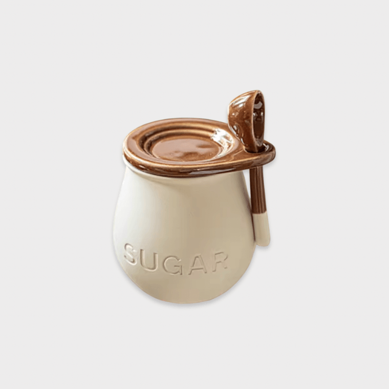 Vintage Ceramic Seasoning Jar with Lid Spoon Set Creative Salt Jar Sugar Jar Pig Oil Tank Kitchen Creative Seasoning Tools In multi brown color