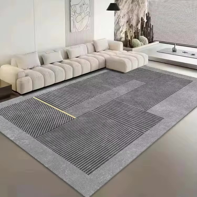 Norway Scandinavia Scandinavian Norwegian Nordic Minimalist style for Office Living Room Bedroom Washable Floor Lounge Large Modern Home Decoration Minimalism geometric Area rugs Carpets in Gray grey golden yellow line with light Gray grey trim