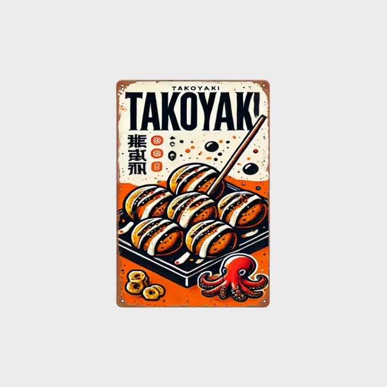 Home office restaurant Japanese Takoyaki aluminum Metal Sign Authentic Japan wall Decor Kitchen, Cafe & Sushi Lovers  Rustic Art