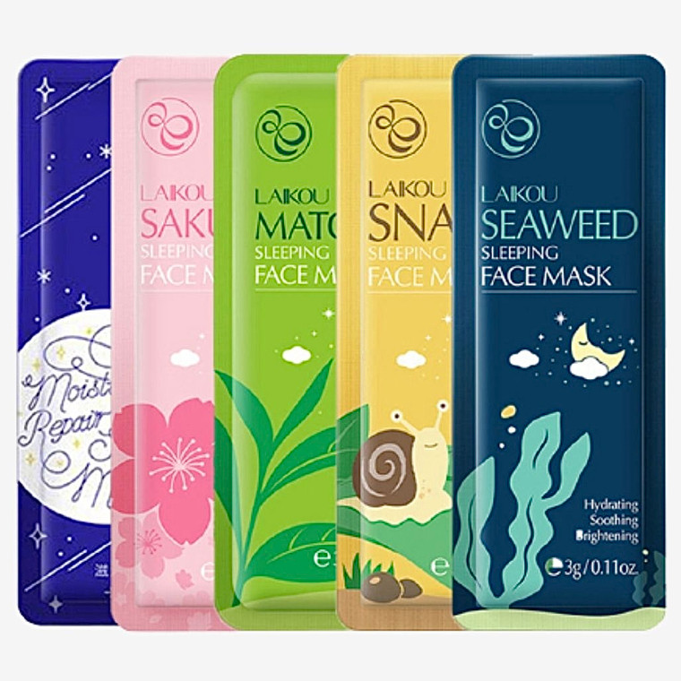 Japanese Sakura Snail Seaweed Sleeping Face Mask Anti Aging Skin Care Whitening Moisturizing Face Cleansing Green Tea Mud Treatments & Masks Style Japan Trend
