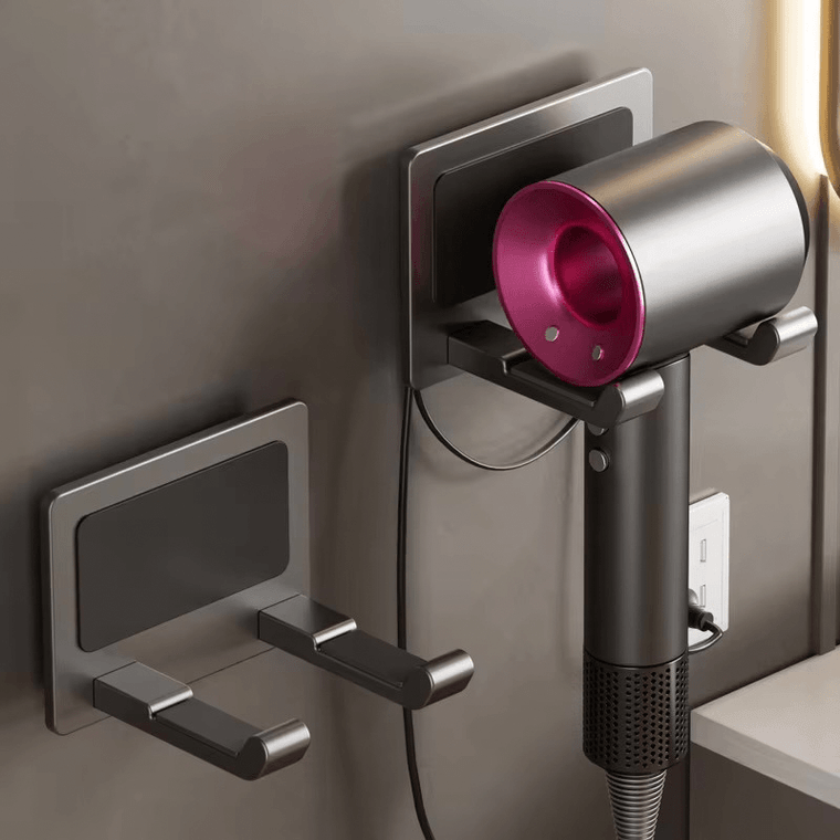 Hairdryer wall Storage Rack Without Punching Bathroom punch free Hanger Toilet Multi-function Storage Shelf Hairdryers Holders in silver