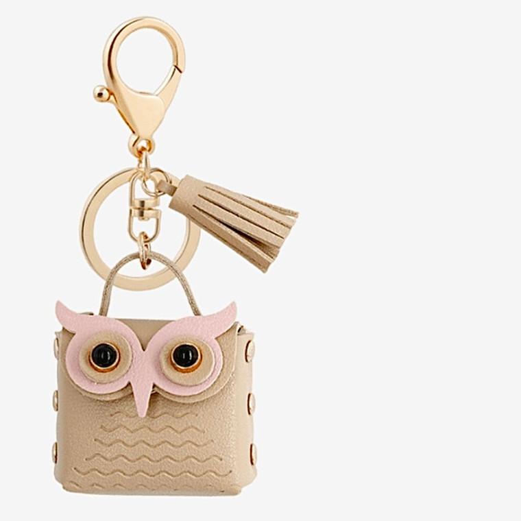 Cute Owl Tassel Keychain For Car Handbag Purse Unique Design Beige Keychain Vegan PU Leather Metal Alloy Keychains Charms Accessories Gift Key Chains Trend