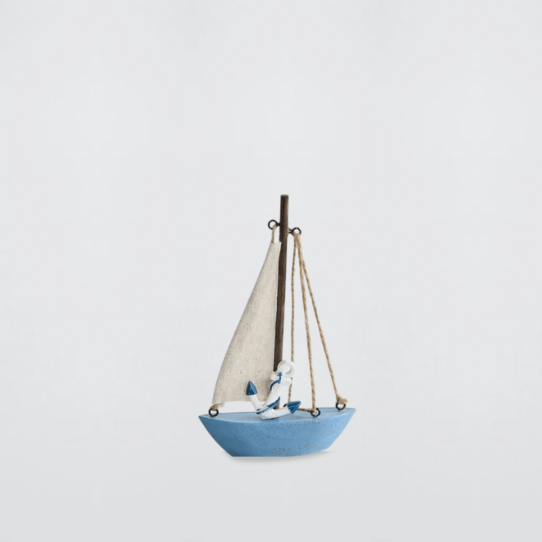 Indoor Outdoor Garden New England USA American Mediterranean Vintage pastel Colored Nautical Themed Wooden sailing Sailboat Boats Model Home Decoration Hotel Room Figurine The Best Gift for Adult Teenagers in blue