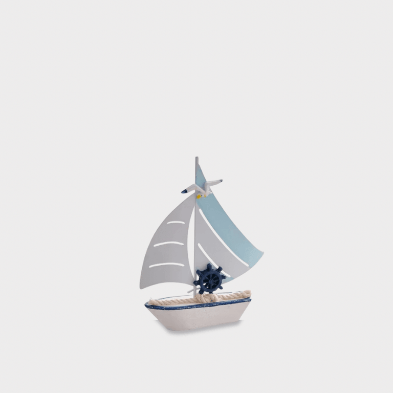 Indoor Outdoor Garden New England USA American Mediterranean pastel Colored Nautical Themed Mini Sailboat Models Wooden Iron Crafts Boat Figurines Home Desk Decor Graduation Home Decoration Hotel Room Figurine The Best Gift for Adult Teenagers in dark blue white, with multi color
