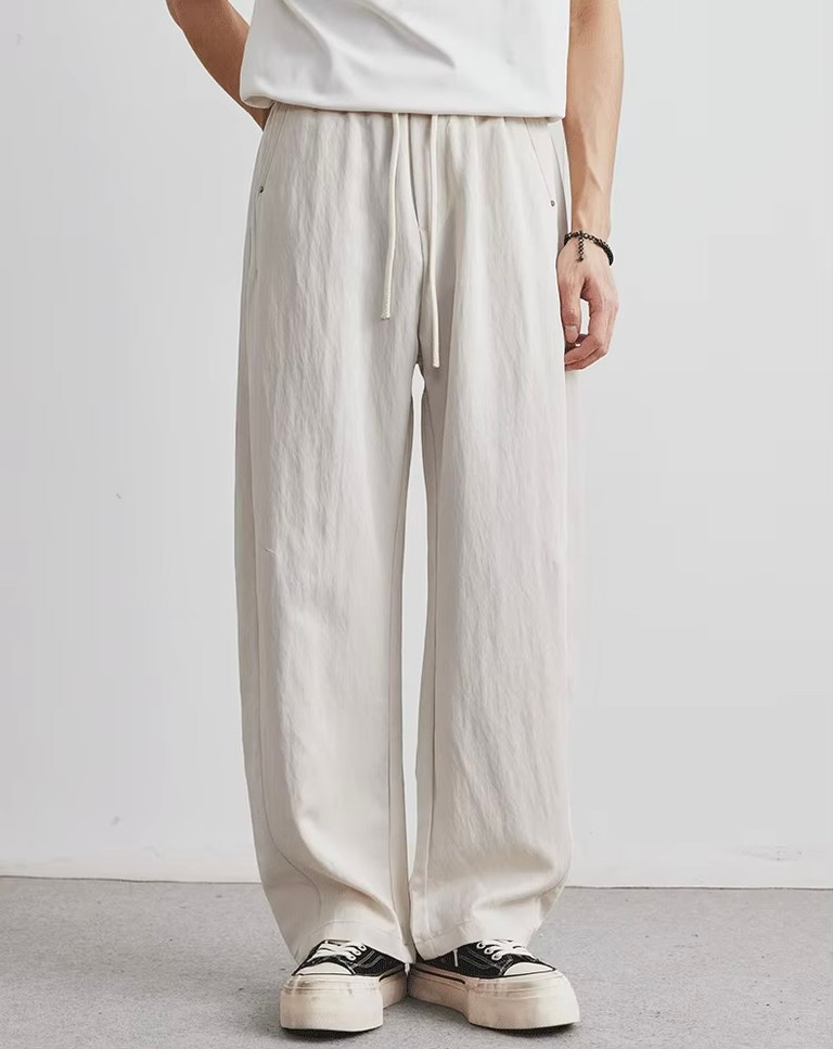 Men’s man mens petite-, tall-, plus-, size Straight Loose Casual Summer Solid Color Outdoor Sports Mid-rise Wide-leg Pants Breathable Thin Trousers in apricot white