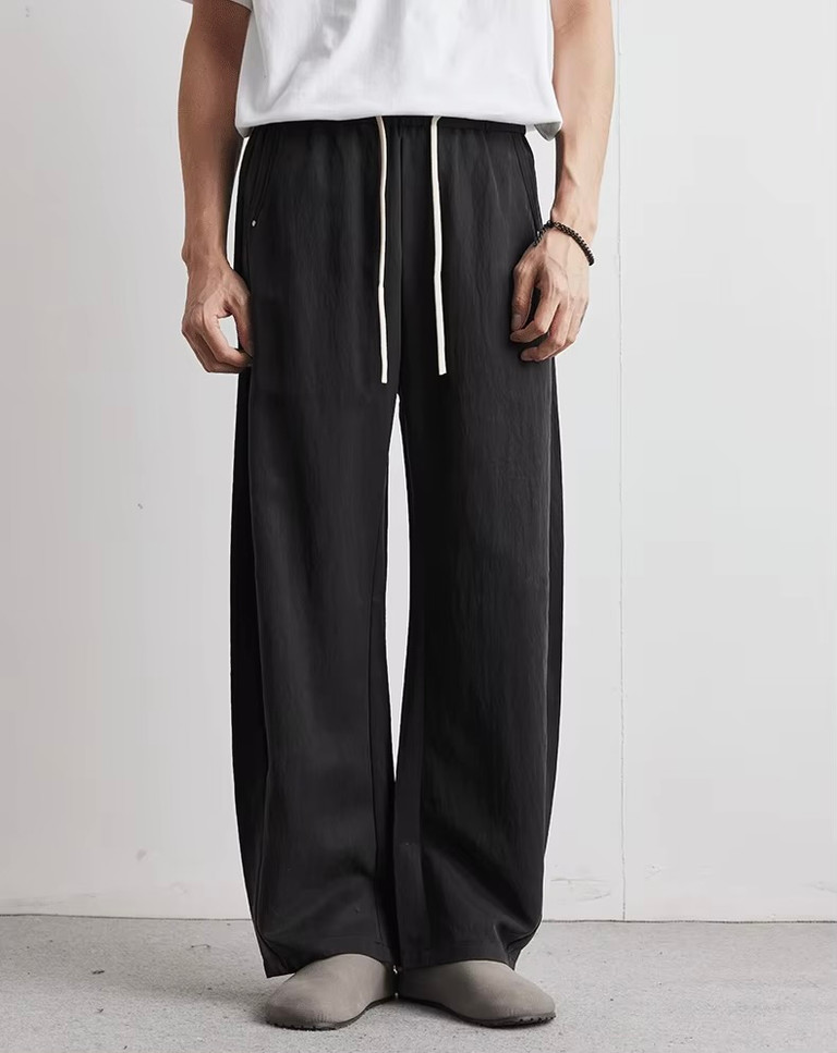 Men’s man mens petite-, tall-, plus-, size Straight Loose Casual Summer Solid Color Outdoor Sports Mid-rise Wide-leg Pants Breathable Thin Trousers in black