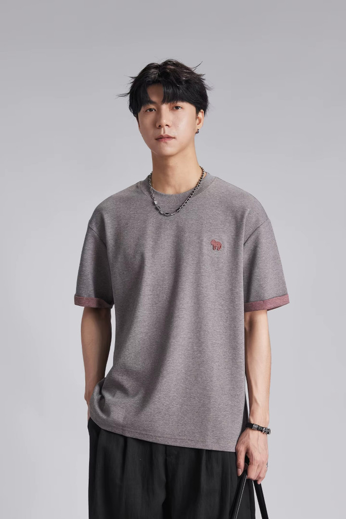 Men’s man mens petite-, tall-, plus-, size Mini animal sheep Logo Embroidery Color Contrast Summer Crew Neck Loose Soft Breathable Casual Short half Sleeve crewneck round O-neck T-Shirt Tops T-Shirts in purple