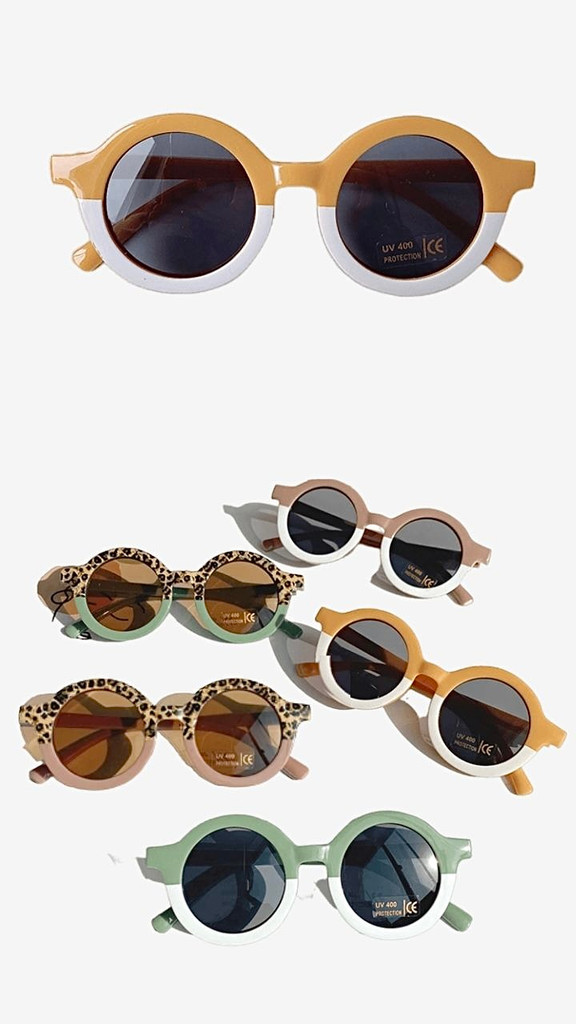 Children Boy Girl Child Kids Cute Leopard Double Color Cartoon Bear Shape Round Vintage UV400 Protection Classic Girl's Sunglasses Trending