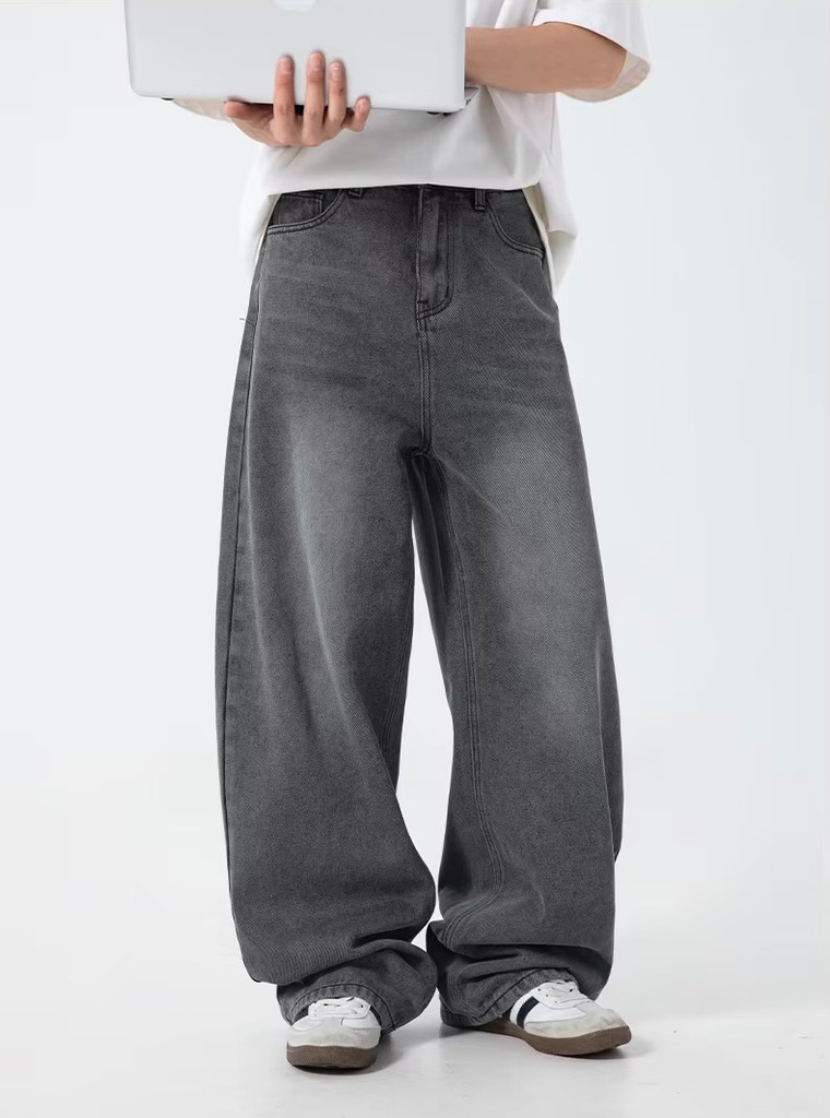 Women’s woman womens Men’s man mens Unisex Genflex Gender Neutral Genderfluid petite-, tall-, plus-, size Loose Straight Washed easy street baggy Jeans Spring Summer Trousers Collection Topstitch Design Casual Jeans Pants in dark Gray grey