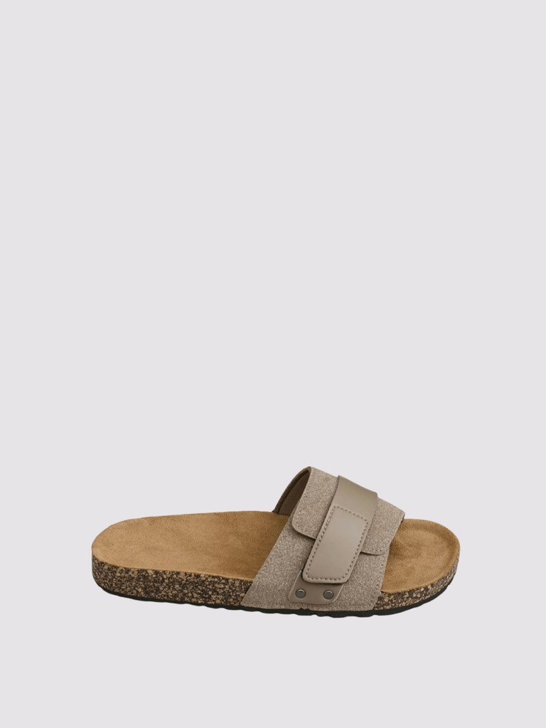Women’s woman womens petite-, tall-, plus-, size Light Luxury High-Quality Spring Summer Fall and Autumn Casual Simple Cork-Patterned Pu Leather Upper Flat-Soled Slip-On Open Toe Mule Slippers Beach holiday getaway Sandals Suitable for Home and Outdoor Use Footwear shoes in khaki color