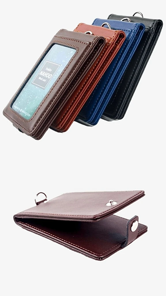 Nahoo Vertical Style ID Genuine Leather Badge Holder Business Case Card Holders Name Tag Id Card Lanyard Retractable Lanyards Trending