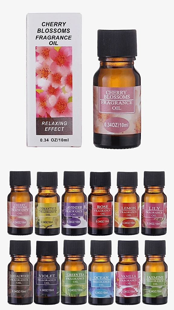 Aroma Diffuser Oil 10ml Essential Aromatherapy 100% Pure Therapeutic Grade Water Soluble Oil Aroma Car Yoga Aromatherapy Aroma Diffuser Oil 10m Reed Diffuser Sets Trending in Cherry Blossoms, Green Tea, Jasmine, Lavender, Lemon, Lily, Ocean, Osmanthus, Rose, Sandalwood, Vanilla, Violet