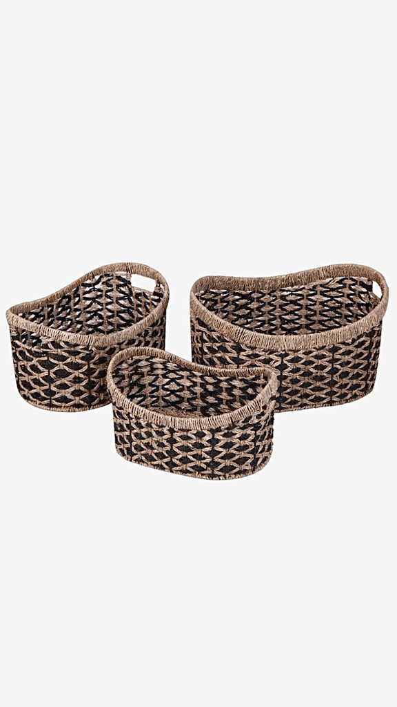 Wicker Basket Set 3-Piece Oval Two Color Black Brown Cambered The Düenleyic Home Natural Bathroom Accessories Sets Trending