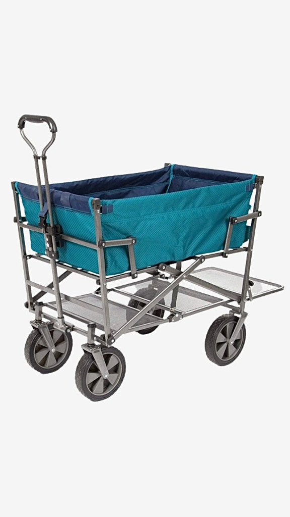 Utility Laundry Cart Heavy Duty Steel Double Decker Teal Blue Collapsible Yard Wagon Outdoor Folding Wagon 4 Wheels Collapsible Utility Garden Carts Trending