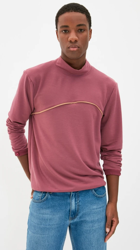Mockneck Soft Wear Sweatshirt Men Stand Collar Long Sleeve Sweatshirts for Man Trending in Wine Red Black