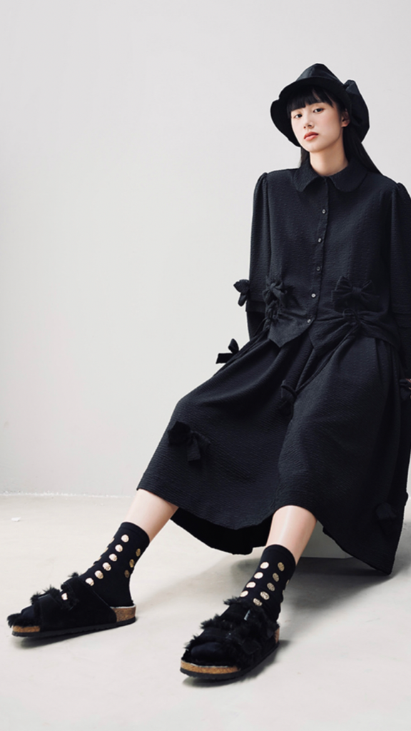 Mid-Calf Pleated Skirt Womens original pure black color wild tie bow pleat heavy Skirts Trending