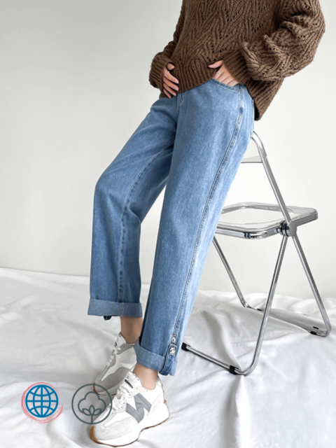 Wide Leg Loose Straight High Rise Waist Full Panel Jeans Womens Rolled Up Denim Maternity Long Casual Elastic Waist Belly Pants Clothes for Pregnant Women Jeans in Blue Woman Fashion