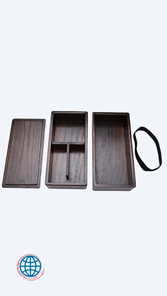 Japanese Long Wood Bento Box Auburn Dark Brown Wooden Salad Sushi Lunch Double Layer Rectangle Food Container Picnic School Trending Japan Boxes