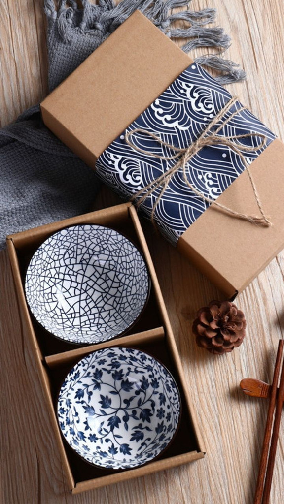 Rice Bowl Gift Box Set Blue and White Porcelain Tableware Soup Salad Mixing Trending Ceramic Bowls