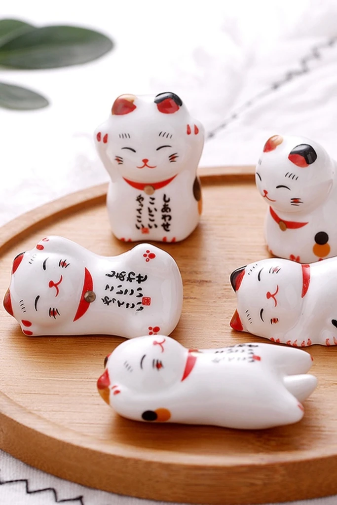 Japanese Ceramic Chopsticks Rest Creative Cute Chopstick Animal Financial Money Cat Japan Ceramics Care Spoon Stand Rack Kitchen Dining Tableware Trending Home Decoration