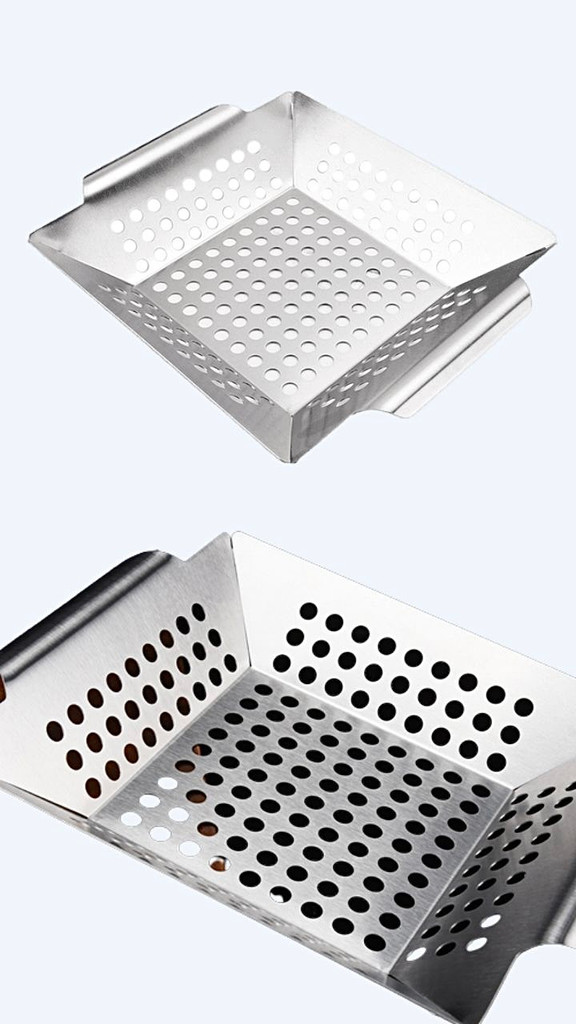 Square Stainless Steel Grill Basket Silver Grilling Baking Dish Vegetables Meat Baking Pan Non stick Grills Basket Barbecue Accessories Tray BBQ Tool Kitchen Trays Trending Gadgets