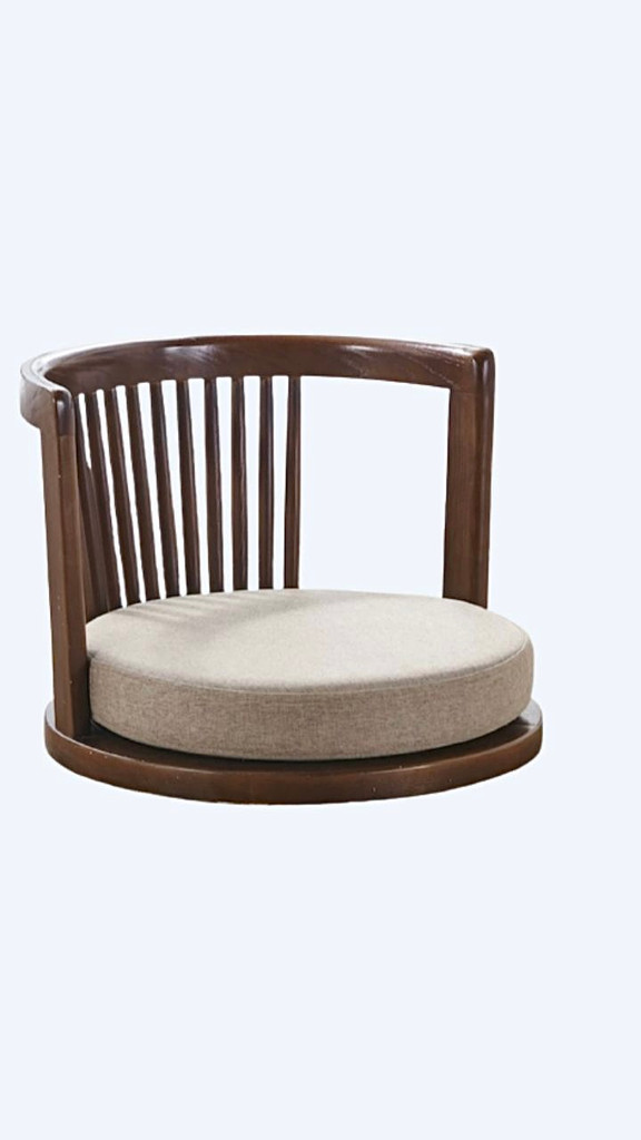 Japanese Zaisu Backrest Chair Meditation Chairs with Armrests with Back Support Solid Ash Wood Asian Traditional Floor Trending Japan Tatami Armchairs