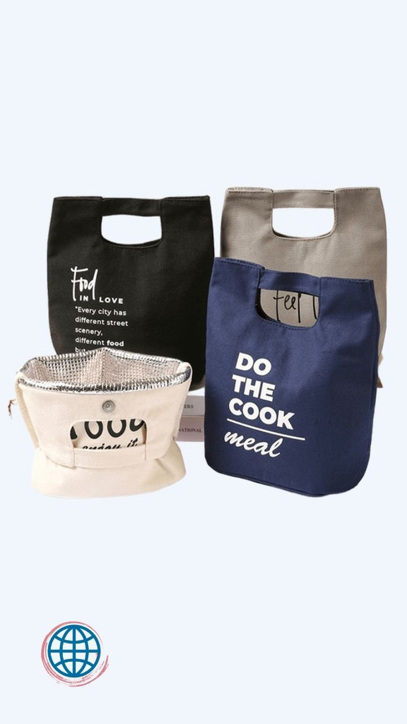 Japanese Thermal Pack Literary Bento Bag Large-capacity Waterproof Oil-proof Lunch Box Handbag Simple Letter Printed Trending Japan Bento Canvas Bags