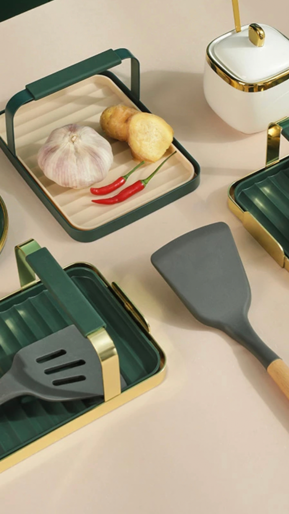 Multi-function Spatula Rack Dining Kitchen Supplies Spoon Storage Racks Convenient Drainer Cooking Tool Trending in Ink Green Gold Trays