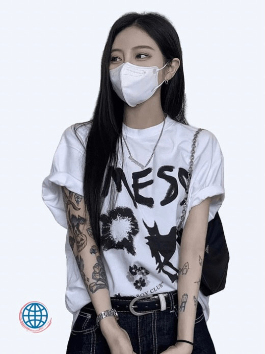 Grunge Oversized Crewneck T-Shirt  Women’s Korean Japan Fashion Tee Top Glam Y2K Kpop Graphic Mess Gothic White Letter Printed O-Neck Tops Japanese Streetwear Women Korea Trending T-Shirts for Woman