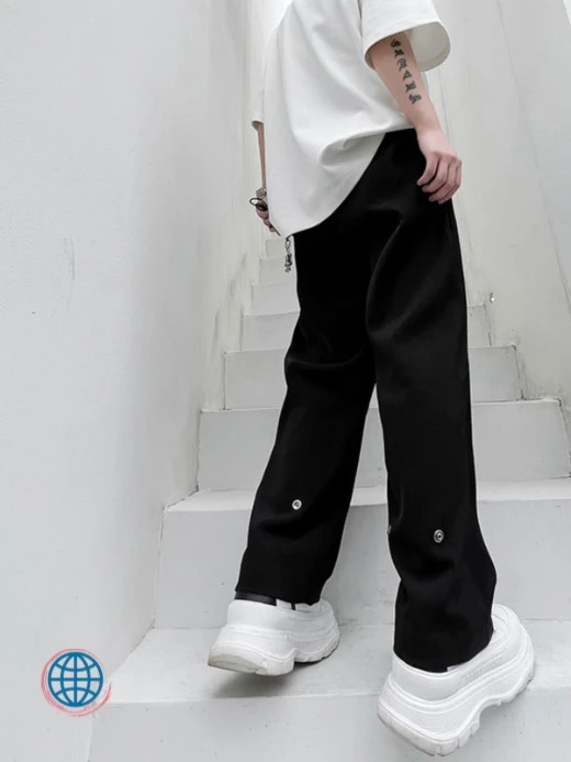 Mid-Rise Harem Pants  Men's Wear Korea Streetwear Black Elastic Waist Causal Loose Trending Korean Trousers For Man