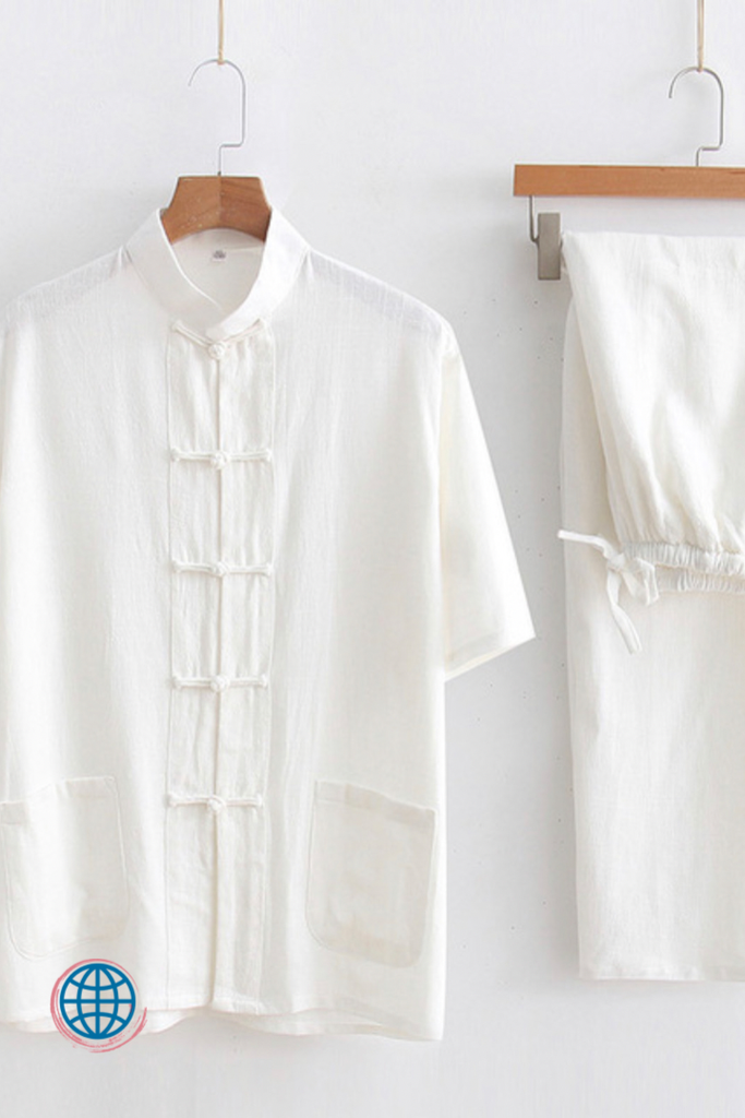 Cotton-Linen Tang Suit Men's Chinese Short-Sleeve Cotton And Linen Kung Fu Suit Tai Chi Casual Meditation Clothing Handmade China Suits for Man Trending in White
