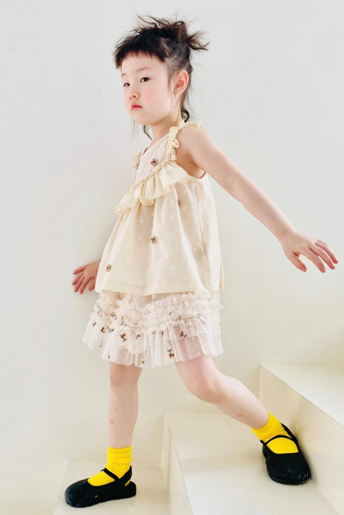 Pleated Midi Skirt Kids Japanese original children's toddler girls clothing embroidered beige gauze Japan skirts miniskirt Trending for toddlers girls