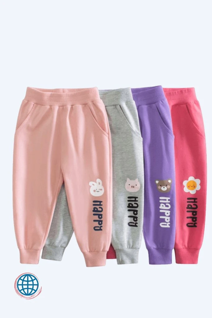 Toddler Cotton Sweatpants  Girls Cute Sport Pants Sweet Cartoon Happy Letter Print Lovely Loose Fit Drawstring Toddlers Girl Sports Sweatpant Trousers Trending in Pink Gray / Grey Purple Red