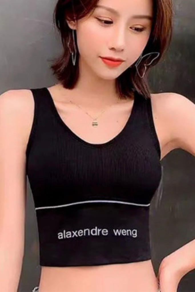 Scoopneck Crop Top Sports Bralette  Women’s Japanese Alexandre Weng Sport Gym Bra Back U Tube Crop Top Without Steel Ring Sports Underwear Women Bras Sleep Wear Japan Tops for Woman Trending in Black