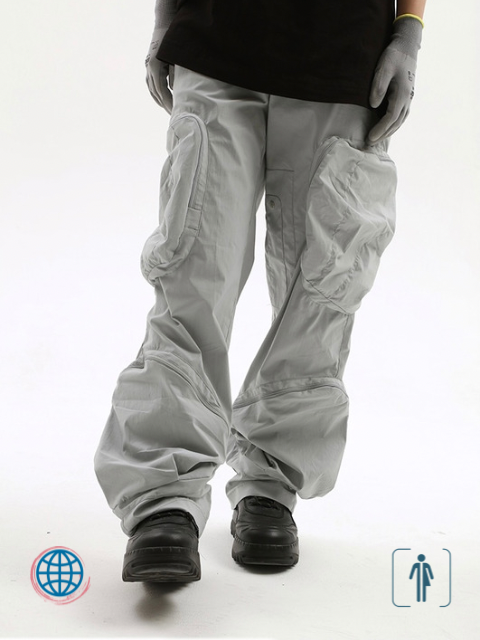 Mid Rise Multi-Pocket Cargo Sweatpants Functional for Men Blue-gray Ankle Zipper Casual Trousers Wide Joggers For Man Trending in Light Blue Gray / Grey