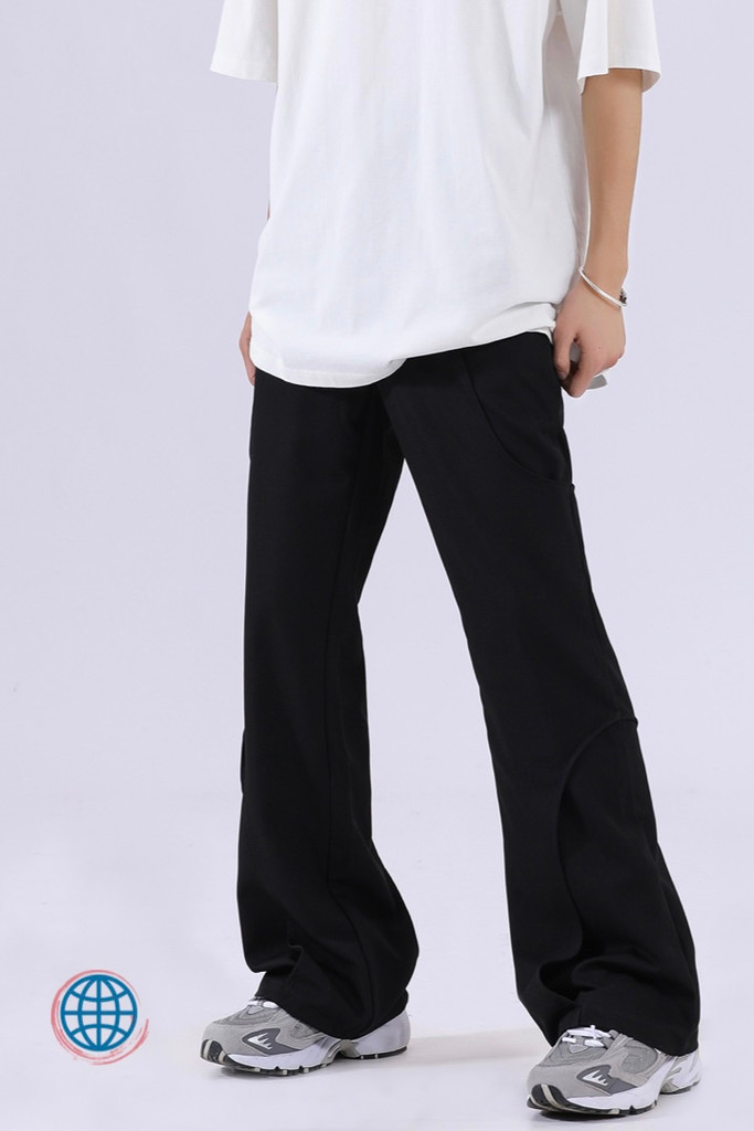 Loose Fit Flare Mid-Rise Pants Unisex Men And Women Casual Micro-Flare Mid Rise Waist Two-piece Mopping Overalls Wide Leg Trousers For Man Woman Trending in Black