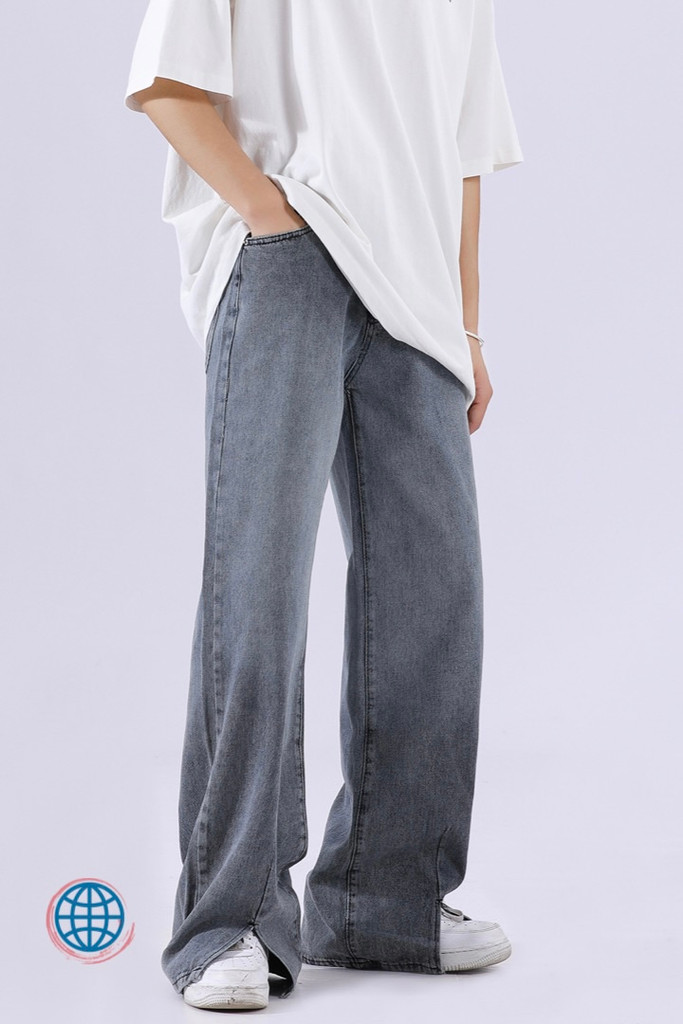Mid-Rise Baggy Dad Jeans Unisex Men and Women Japanese Streetwear Solid Color Mid Rise Waist Hip Hop Split Wide Leg Oversized Japan Denim Pants For Man Woman Trending in Blue