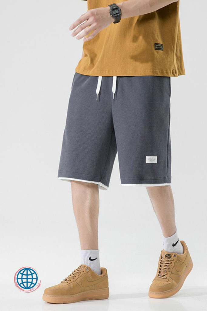 Mid Rise Cotton Drawstring Shorts Men’s Casual Solid Color Waffle Cotton Drawstring Elastic Waist Mid Rise Waist Sport Running Male Loose Sports Five Pants Sportswear for Man Trending in Gray / Grey