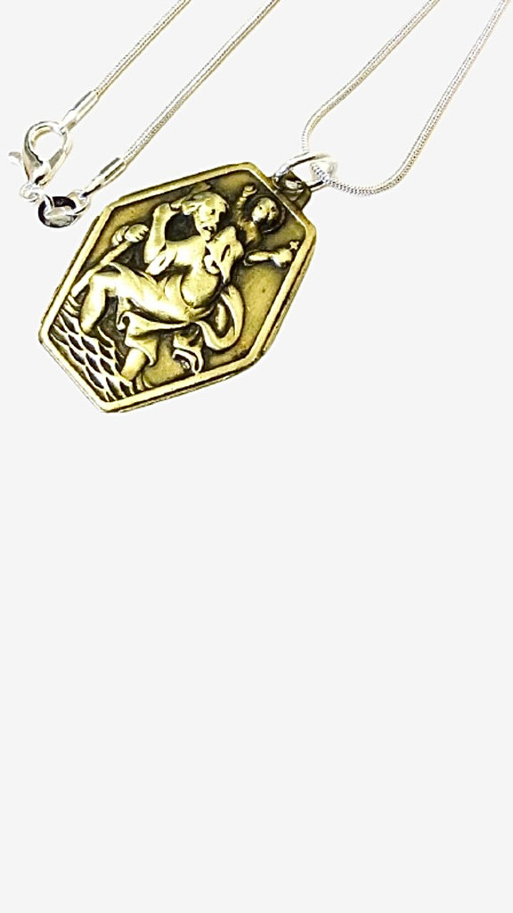 Religion religious Classic Saint Christopher Brass Pendant Necklace Vintage Originals Religious Artifacts Memorabilia