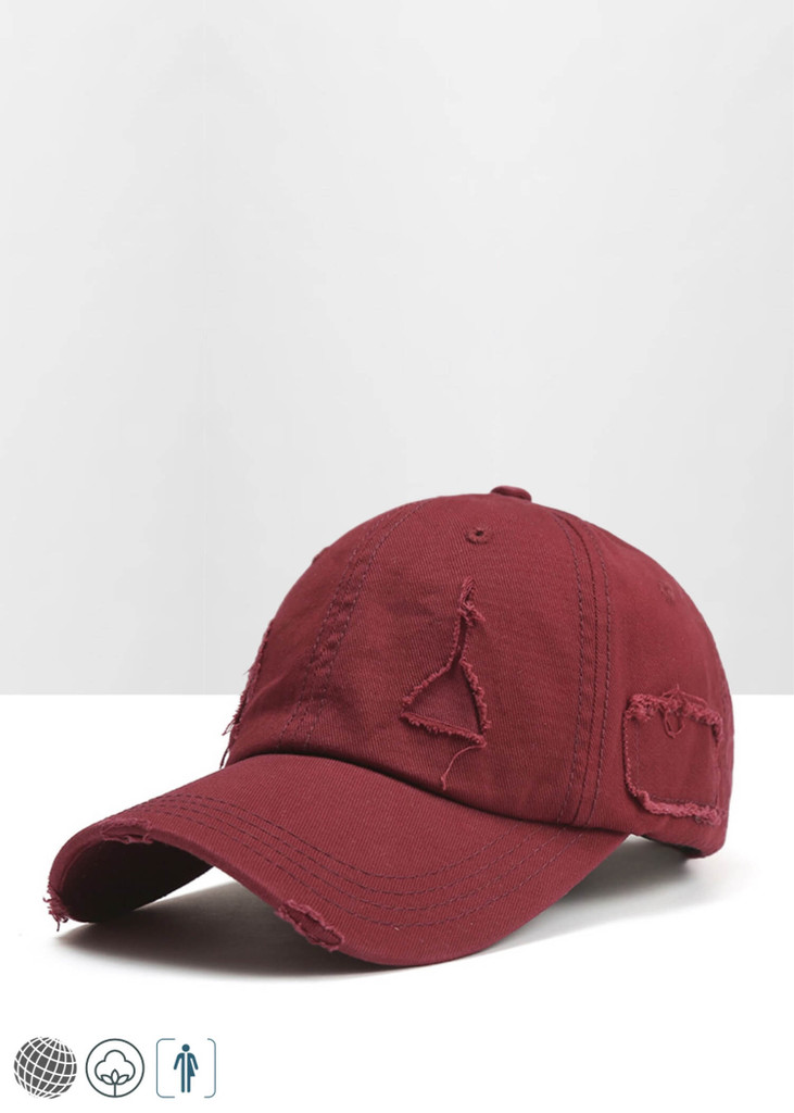 Snapback Indie Rip Baseball Cap Mens Women’s Unisex Fashion Holes Ripped Hip Hop 100% Cotton Dad Hat Men's Caps Golf Women's Daddy Caps Trending for Man Woman In Wine Red