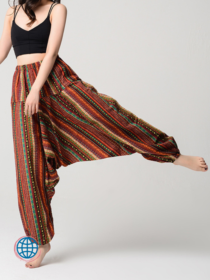 Wide-Leg Boho Pants Unisex Anywear Mens Women’s Bohemia Dance Pants Big Crotch Trousers Wide Leg Loose Version Couple Pant Ethnic Bohemian Trousers Trending For Man Woman