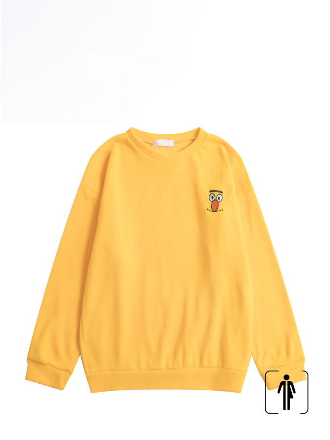 Loose Fit Preppy Sweatshirt  Unisex Anywear Mens Women’s Spring Sesame Street Design Style Crewneck Round O-Neck Flannel Pullover Jumpers Tops Long Sleeve Cartoon Face Embroidery Ladies Sweatshirts for Man Woman Trending in Yellow