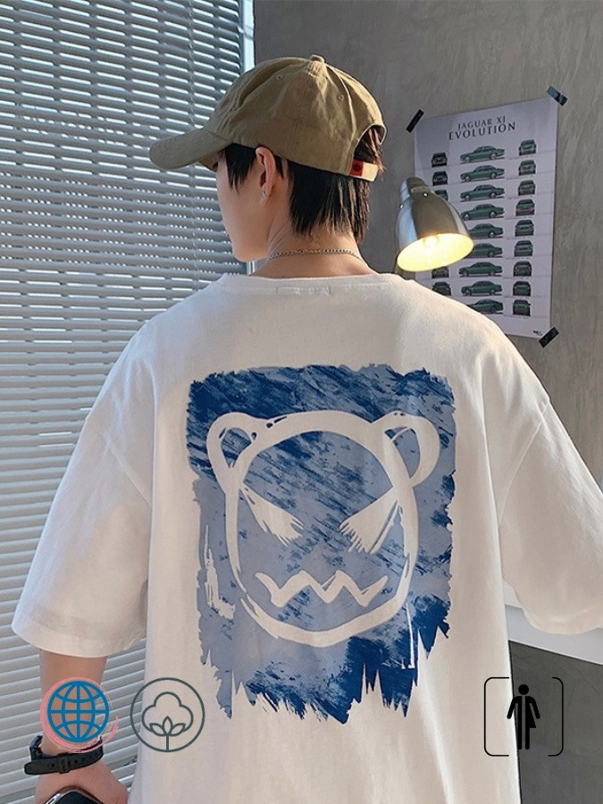 Devil Print T-Shirt   Unisex Anywear Mens Women’s Harajuku Printed Men Oversized Tee Shirts Summer Short Sleeve T-Shirts Couples Men's Women Cotton Tops Plus Size T-Shirt Trending for Man Womanin White