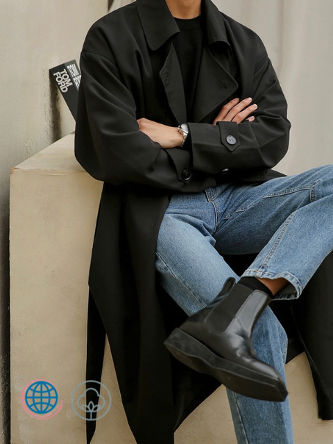 Double Breasted Windbreaker Coat   Mens Autumn Korean Fashion Double Breasted Windbreaker Men's Middle Long Loose Handsome Korea Trench Coats with Belt Plus Size Trending for Man in Black