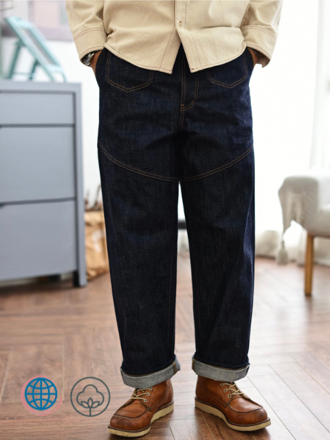Wide-Leg Jeans   Mens High Rise Waist Selvedge Raw Denim Loose Wide Leg Unsanforized Baggy Jeans Trending for Man in Dark Blue