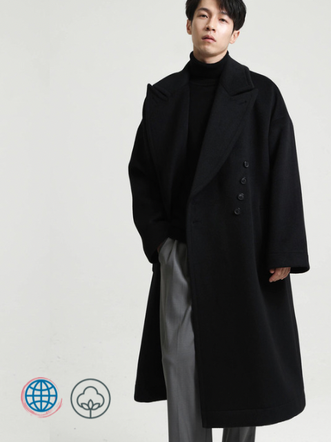 Loose Fit Woolen Coat  Men’s Autumn Winter Long Oversized Casual Soft Warm Dark Grey Wool Loose Stylish Luxury Designer Coats Plus Size Clothes Trending  for Man in Black
